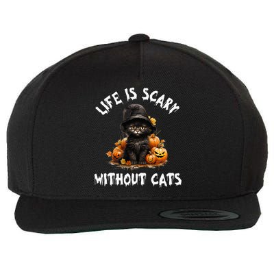 Life Is Scary Without Cats Halloween Black Cat Wool Snapback Cap