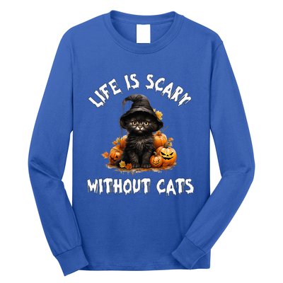 Life Is Scary Without Cats Halloween Black Cat Long Sleeve Shirt