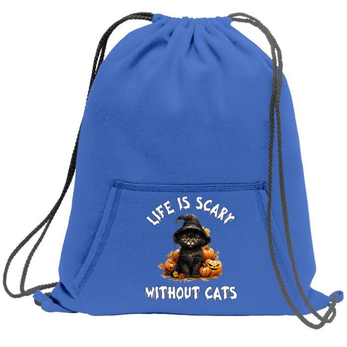 Life Is Scary Without Cats Halloween Black Cat Sweatshirt Cinch Pack Bag