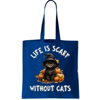 Life Is Scary Without Cats Halloween Black Cat Tote Bag