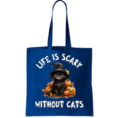 Life Is Scary Without Cats Halloween Black Cat Tote Bag