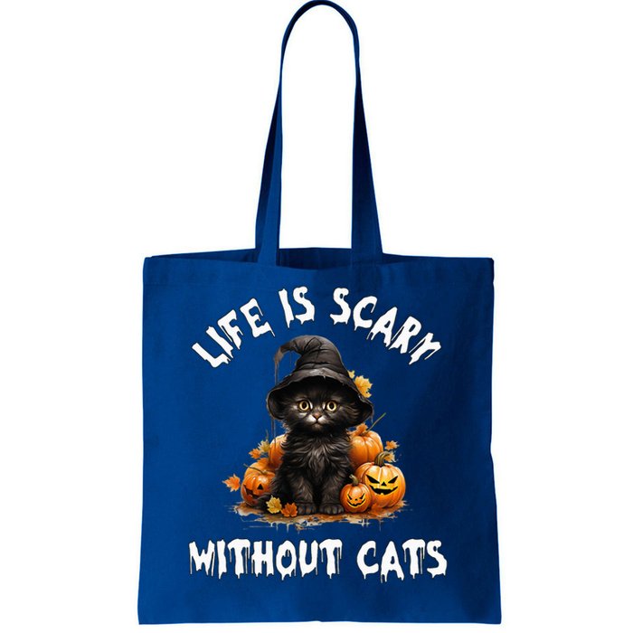 Life Is Scary Without Cats Halloween Black Cat Tote Bag