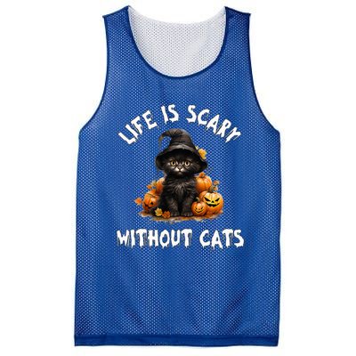 Life Is Scary Without Cats Halloween Black Cat Mesh Reversible Basketball Jersey Tank