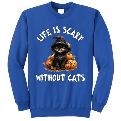 Life Is Scary Without Cats Halloween Black Cat Tall Sweatshirt