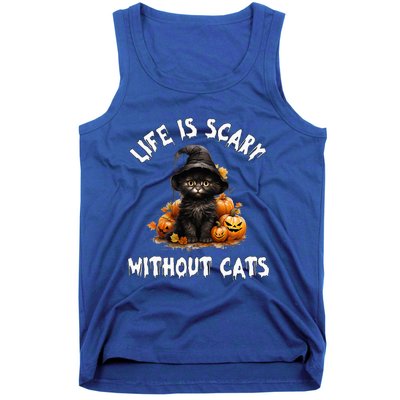 Life Is Scary Without Cats Halloween Black Cat Tank Top