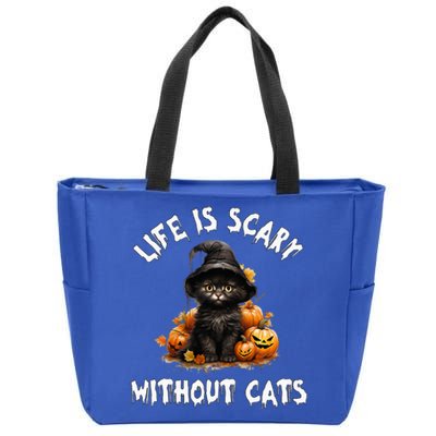 Life Is Scary Without Cats Halloween Black Cat Zip Tote Bag