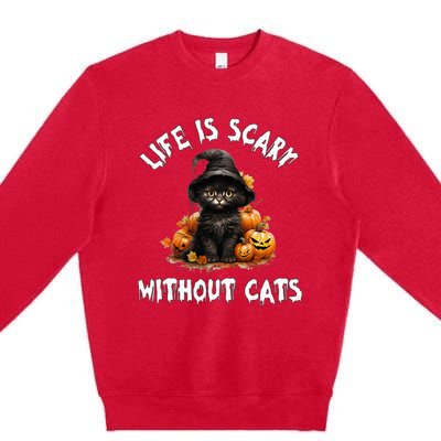 Life Is Scary Without Cats Halloween Black Cat Premium Crewneck Sweatshirt