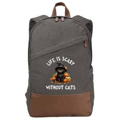 Life Is Scary Without Cats Halloween Black Cat Cotton Canvas Backpack