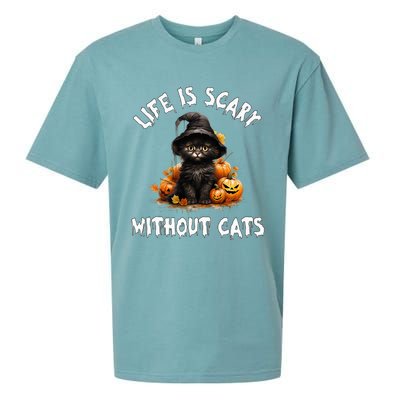 Life Is Scary Without Cats Halloween Black Cat Sueded Cloud Jersey T-Shirt