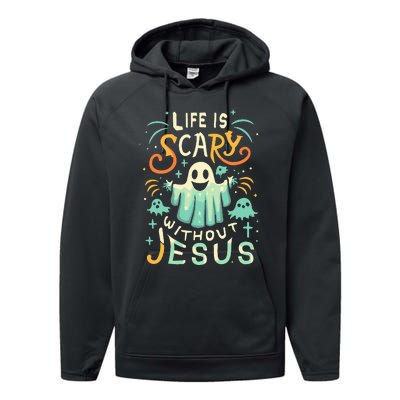 Life Is Scary Without Jesus Christian Halloween Funny Performance Fleece Hoodie