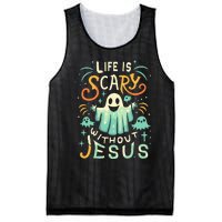 Life Is Scary Without Jesus Christian Halloween Funny Mesh Reversible Basketball Jersey Tank