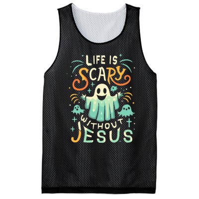 Life Is Scary Without Jesus Christian Halloween Funny Mesh Reversible Basketball Jersey Tank