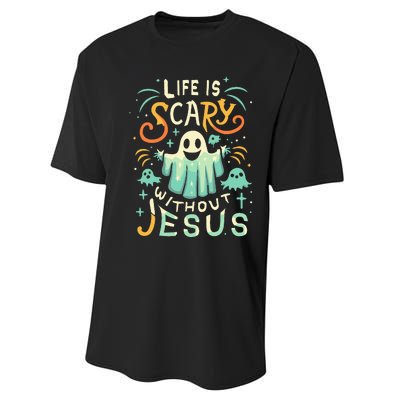 Life Is Scary Without Jesus Christian Halloween Funny Performance Sprint T-Shirt