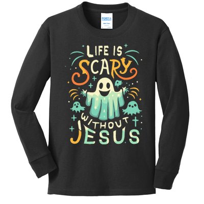 Life Is Scary Without Jesus Christian Halloween Funny Kids Long Sleeve Shirt