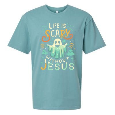 Life Is Scary Without Jesus Christian Halloween Funny Sueded Cloud Jersey T-Shirt