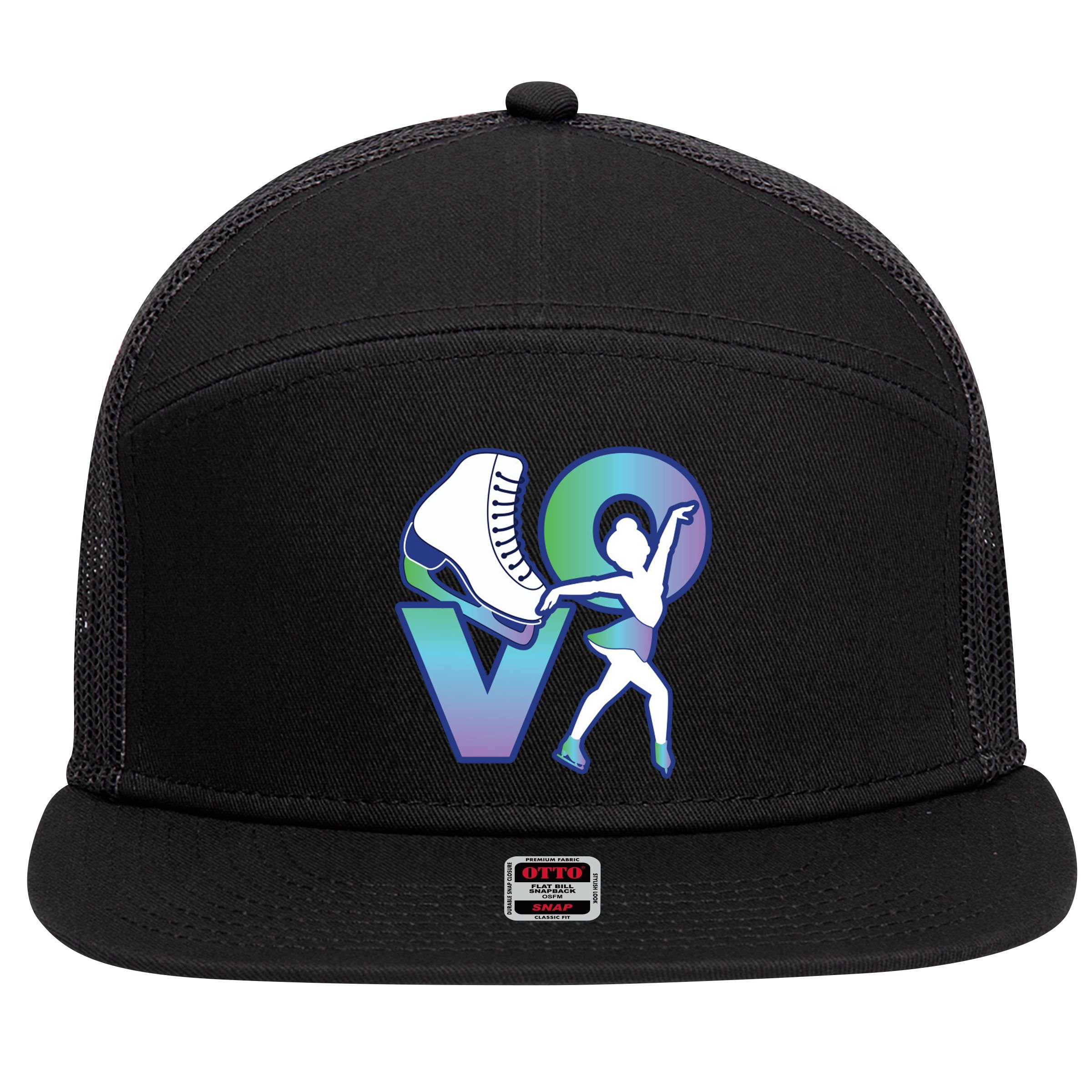 Love Ice Skating 7 Panel Mesh Trucker Snapback Hat