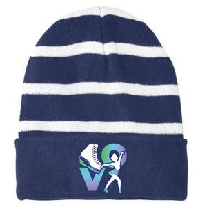 Love Ice Skating Striped Beanie with Solid Band