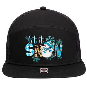 Let It Snow With Snowman Winter Vibes Cozy Season Christmas 7 Panel Mesh Trucker Snapback Hat