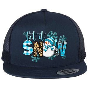 Let It Snow With Snowman Winter Vibes Cozy Season Christmas Flat Bill Trucker Hat