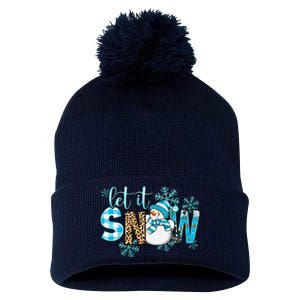 Let It Snow With Snowman Winter Vibes Cozy Season Christmas Pom Pom 12in Knit Beanie