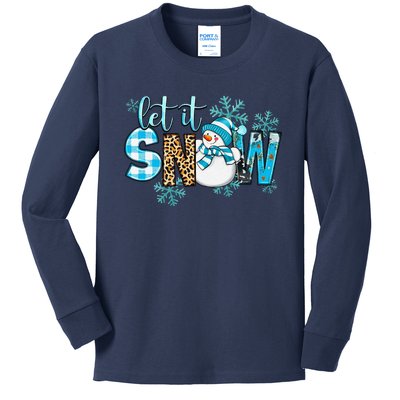 Let It Snow With Snowman Winter Vibes Cozy Season Christmas Kids Long Sleeve Shirt