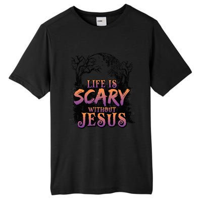 Life Is Scary Without Jesus Funny Halloween Christian Tall Fusion ChromaSoft Performance T-Shirt