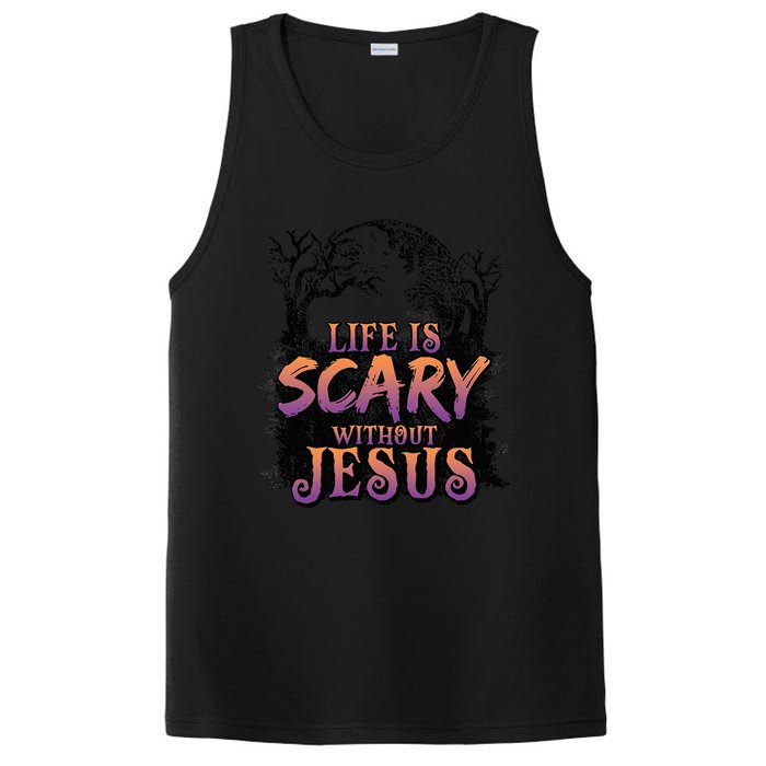 Life Is Scary Without Jesus Funny Halloween Christian PosiCharge Competitor Tank