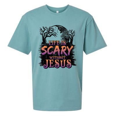 Life Is Scary Without Jesus Funny Halloween Christian Sueded Cloud Jersey T-Shirt