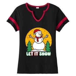 Let It Snow Tit Funny Christmas Snowman Ladies Halftime Notch Neck Tee