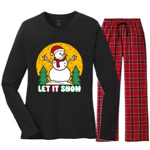 Let It Snow Tit Funny Christmas Snowman Women's Long Sleeve Flannel Pajama Set 