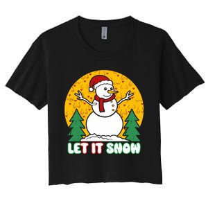 Let It Snow Tit Funny Christmas Snowman Women's Crop Top Tee