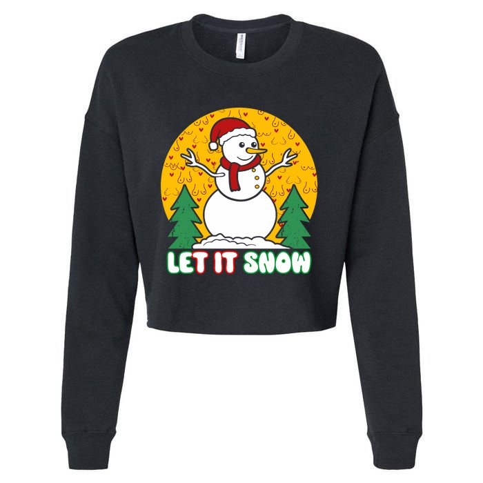 Let It Snow Tit Funny Christmas Snowman Cropped Pullover Crew