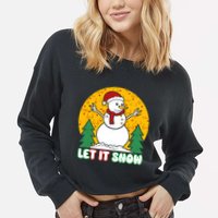 Let It Snow Tit Funny Christmas Snowman Cropped Pullover Crew