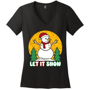 Let It Snow Tit Funny Christmas Snowman Women's V-Neck T-Shirt