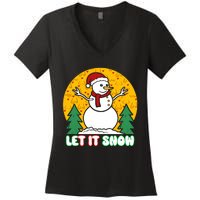 Let It Snow Tit Funny Christmas Snowman Women's V-Neck T-Shirt