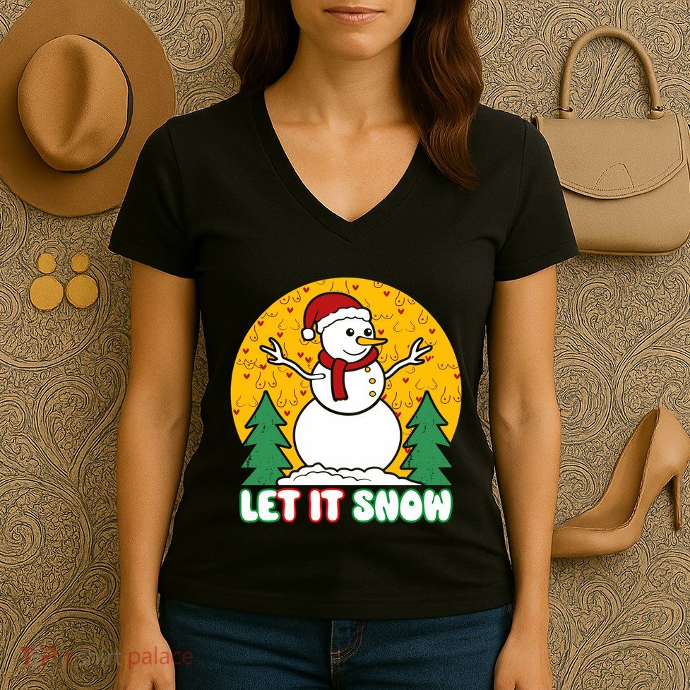 Let It Snow Tit Funny Christmas Snowman Women's V-Neck T-Shirt