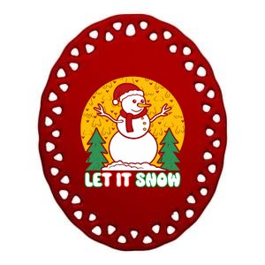 Let It Snow Tit Funny Christmas Snowman Ceramic Oval Ornament