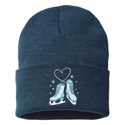 Love Ice Skating Sport Skater Girl Turquoise Skates Sustainable Knit Beanie