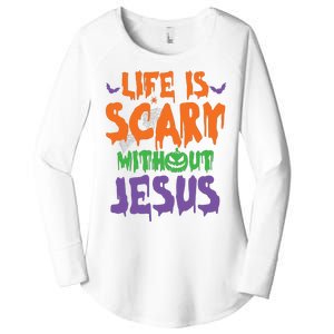 Life Is Scary Without Jesus Spooky Halloween Christian Women's Perfect Tri Tunic Long Sleeve Shirt