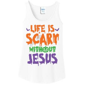 Life Is Scary Without Jesus Spooky Halloween Christian Ladies Essential Tank