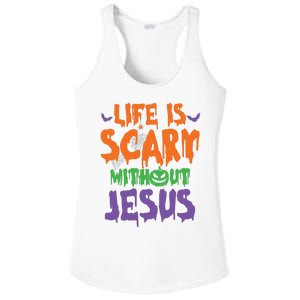 Life Is Scary Without Jesus Spooky Halloween Christian Ladies PosiCharge Competitor Racerback Tank