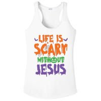 Life Is Scary Without Jesus Spooky Halloween Christian Ladies PosiCharge Competitor Racerback Tank