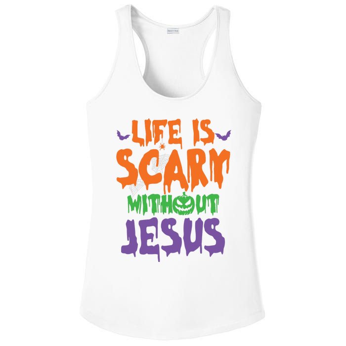 Life Is Scary Without Jesus Spooky Halloween Christian Ladies PosiCharge Competitor Racerback Tank