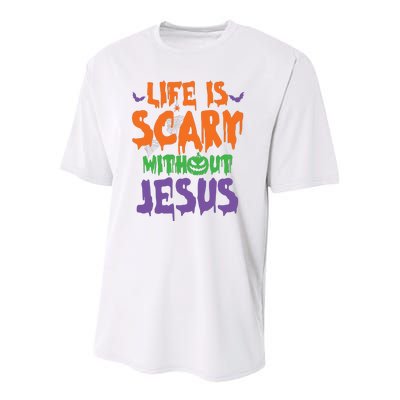 Life Is Scary Without Jesus Spooky Halloween Christian Youth Performance Sprint T-Shirt