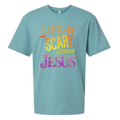 Life Is Scary Jesus Halloween Faith Costume Event Sueded Cloud Jersey T-Shirt