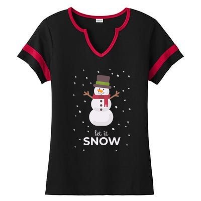 Let It Snow Snowman Christmas Funny Ladies Halftime Notch Neck Tee