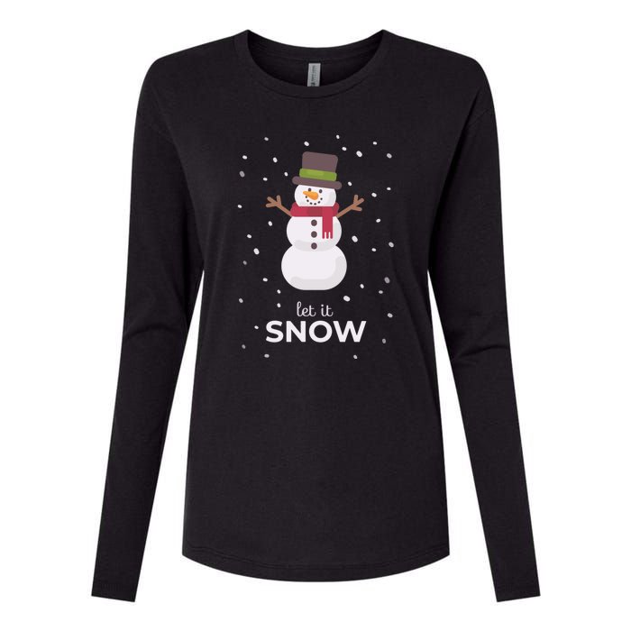 Let It Snow Snowman Christmas Funny Womens Cotton Relaxed Long Sleeve T-Shirt