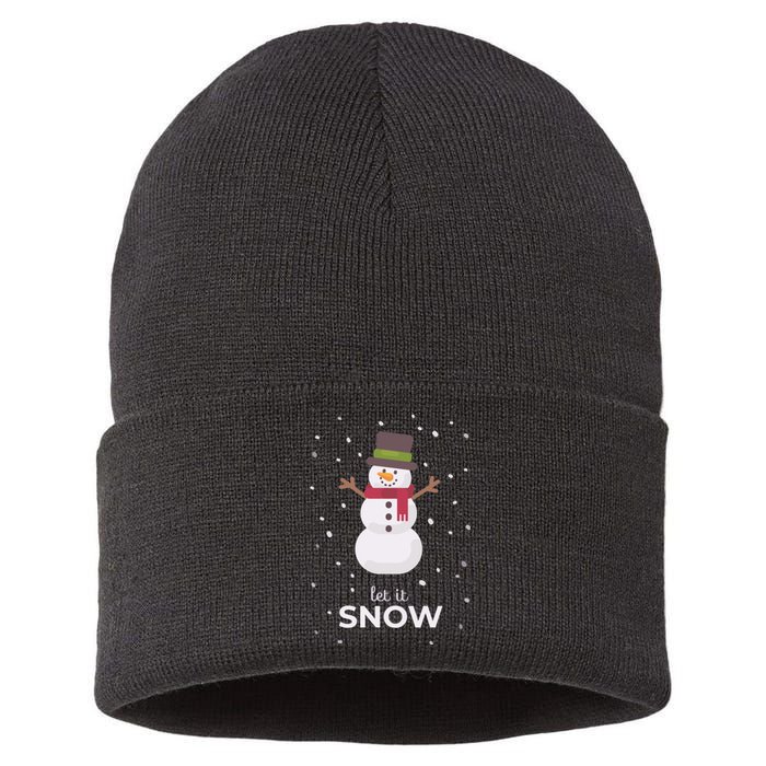 Let It Snow Snowman Christmas Funny Sustainable Knit Beanie