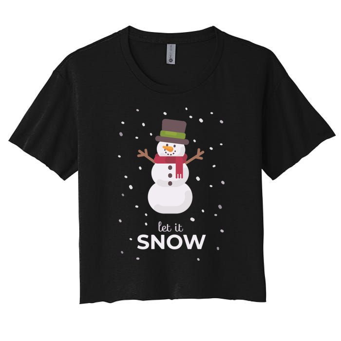 Let It Snow Snowman Christmas Funny Women's Crop Top Tee