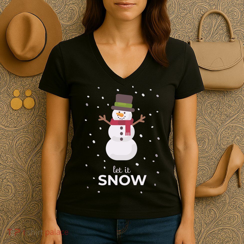 Let It Snow Snowman Christmas Funny Women's V-Neck T-Shirt